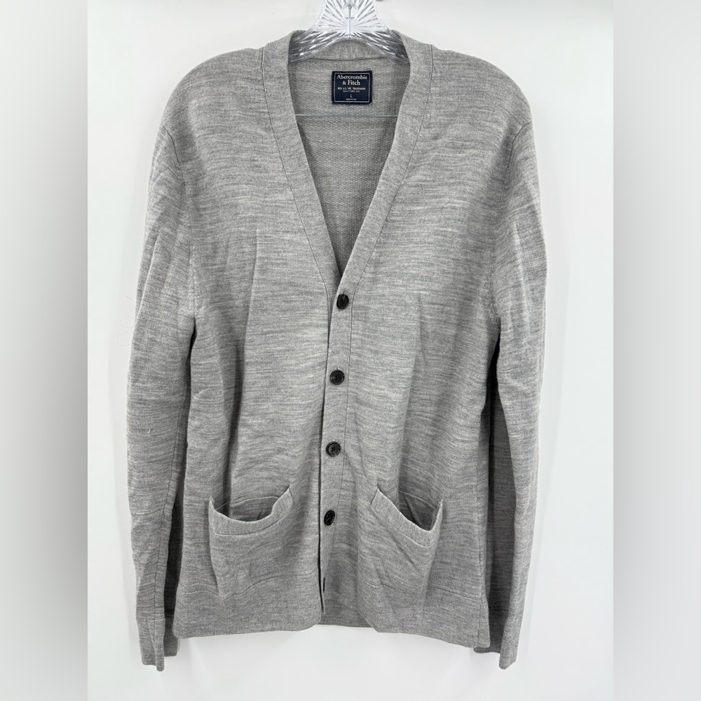 Abercrombie & Fitch Men's Gray Wool‎ Blend Knit Cardigan Sweater Size Large